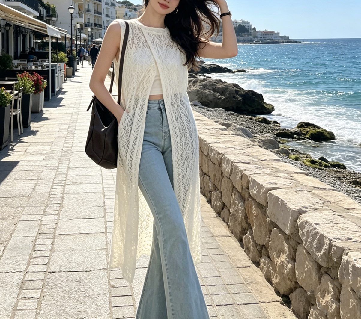 Sewing Vest - 2026Boho Crochet Sleeveless Long Cardigan Women