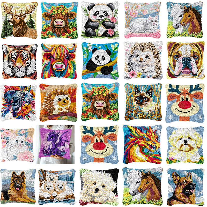 Sewing Pin Cushion - Dog Cow Latch Hook Pillow Smyrna
