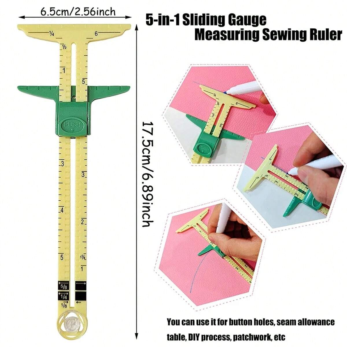 1pc Inch Ruler Scale 5-IN-1 Se - Sewing Gauge Ruler recension och pris