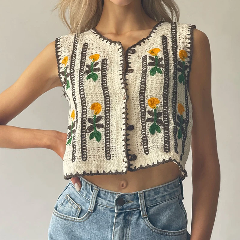 Floral Embroidered Crochet Swe - Sewing Vest recension och pris