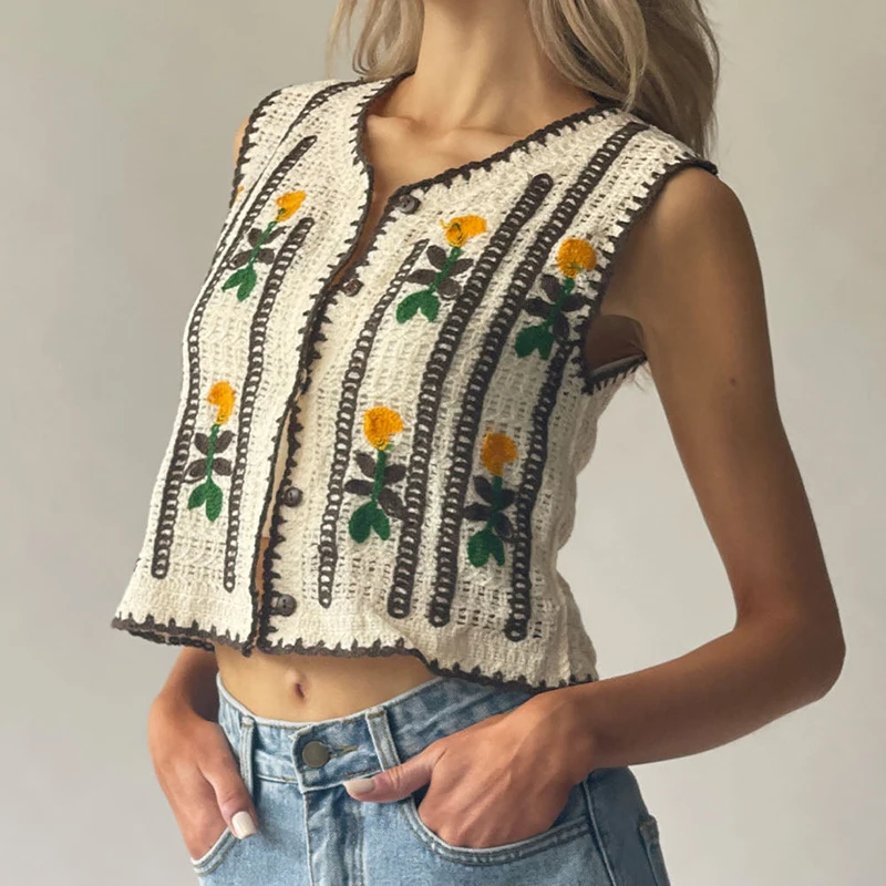 Floral Embroidered Crochet Swe - Sewing Vest recension och pris