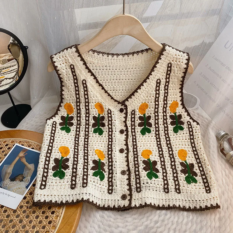 Floral Embroidered Crochet Swe - Sewing Vest recension och pris